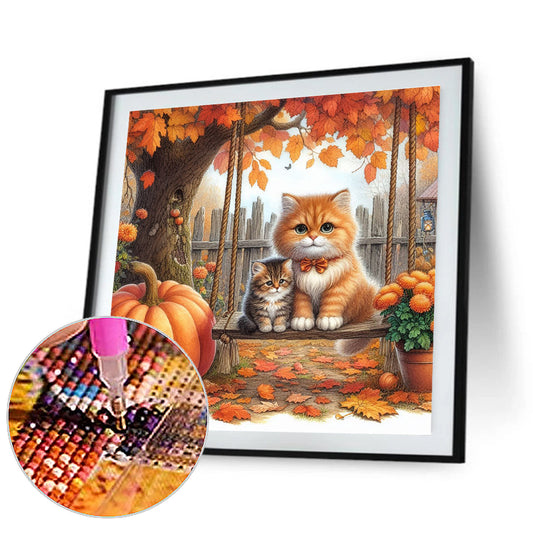 Diamond Painting - Full Round - Cat on the Fallen Leaf Swing (40*40CM)