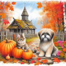 Load image into Gallery viewer, Diamond Painting - Full Round - Autumn Pumpkins and Cats and Dogs (40*40CM)
