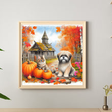 Load image into Gallery viewer, Diamond Painting - Full Round - Autumn Pumpkins and Cats and Dogs (40*40CM)
