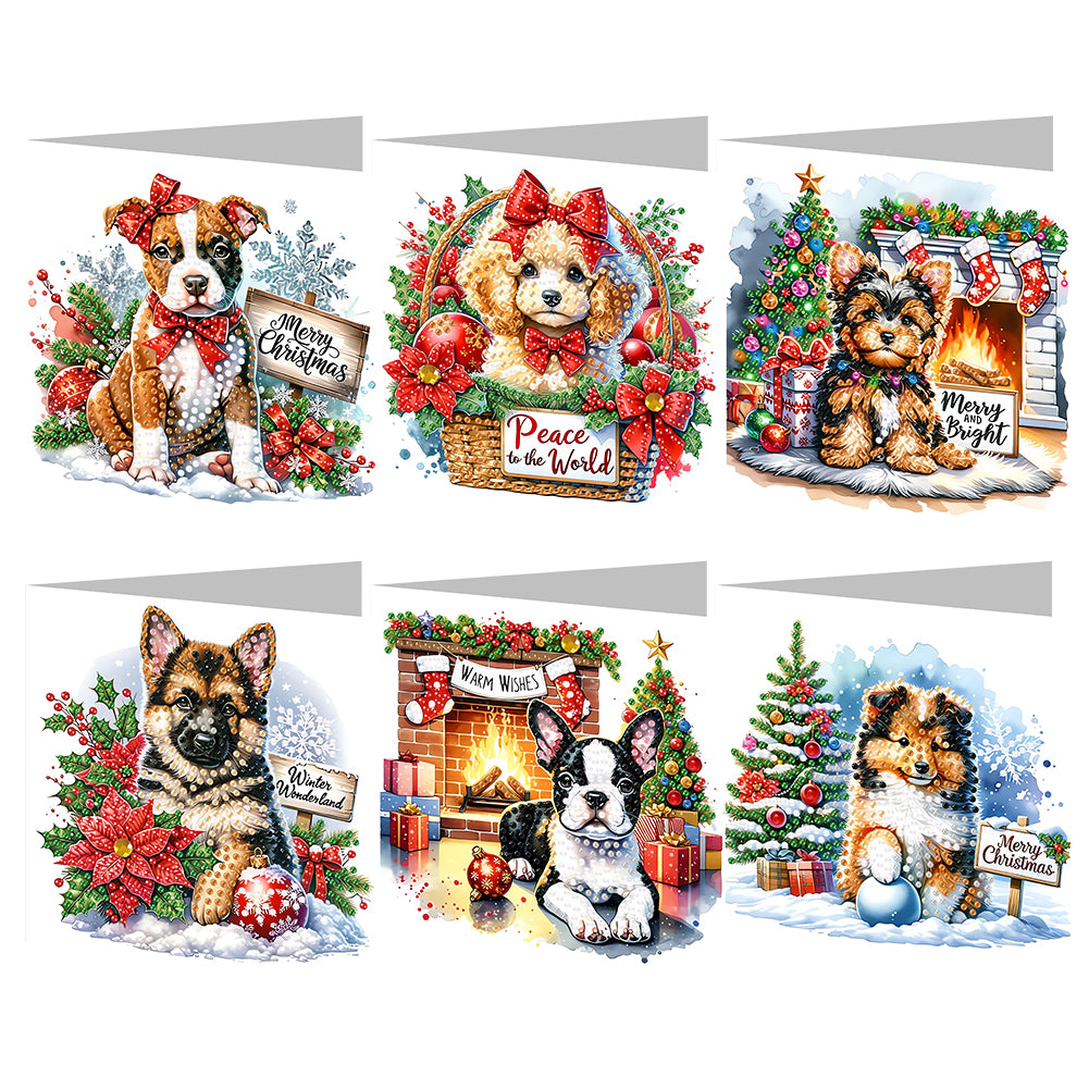 6Pcs Christmas Dogs DIY Diamond Painting Card Diamond Drawing Greeting Card