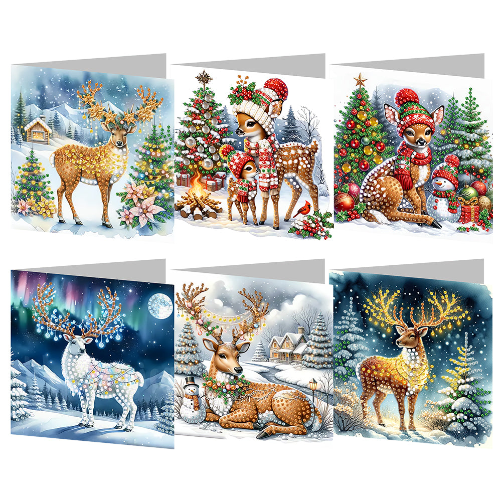 6Pcs Christmas Reindeer DIY Diamond Painting Card Diamond Drawing Greeting Card