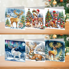 Load image into Gallery viewer, 6Pcs Christmas Reindeer DIY Diamond Painting Card Diamond Drawing Greeting Card
