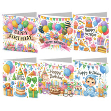 Load image into Gallery viewer, 6Pcs Christmas Happy Birthday DIY Diamond Painting Card Diamond Drawing Card
