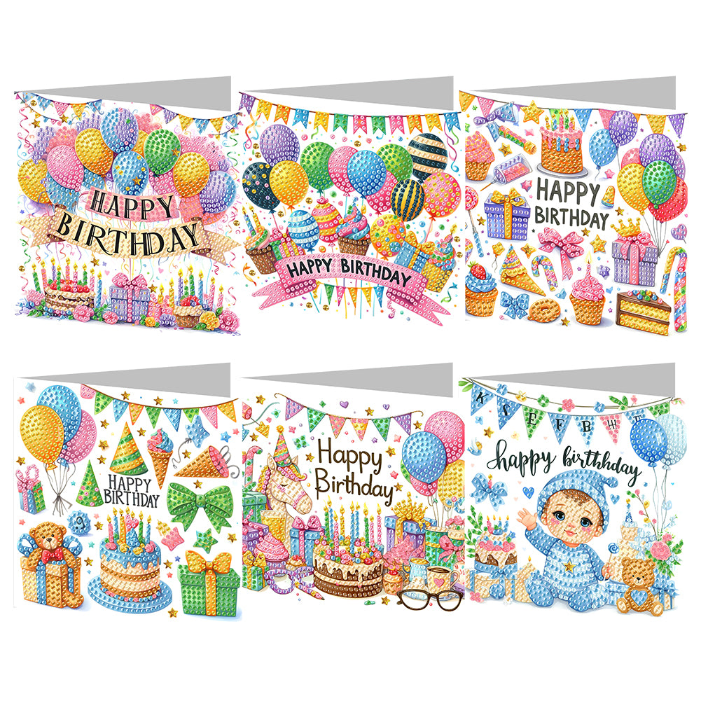 6Pcs Christmas Happy Birthday DIY Diamond Painting Card Diamond Drawing Card