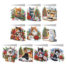 Load image into Gallery viewer, 10Pcs Merry Christmas Cats Diamond Painting Handmade Card for Adults Kids
