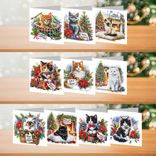 Load image into Gallery viewer, 10Pcs Merry Christmas Cats Diamond Painting Handmade Card for Adults Kids
