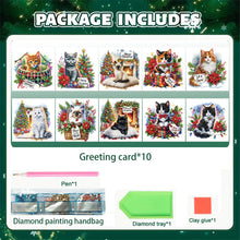 Load image into Gallery viewer, 10Pcs Merry Christmas Cats Diamond Painting Handmade Card for Adults Kids
