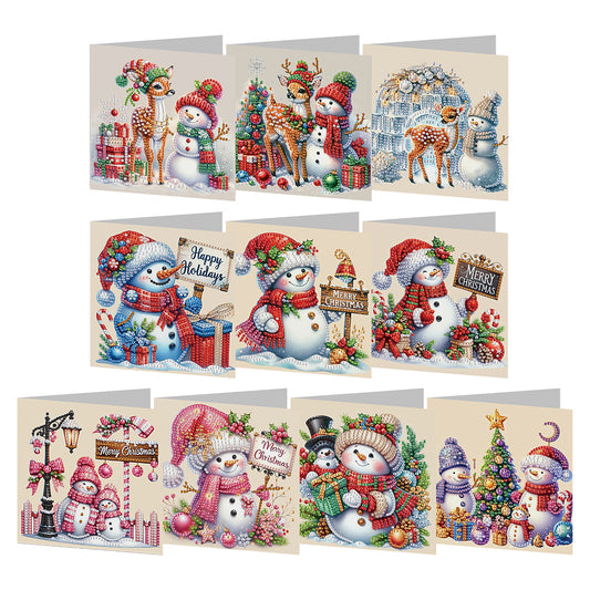 10Pcs Merry Christmas Snowman Diamond Painting Handmade Card for Adults Kids