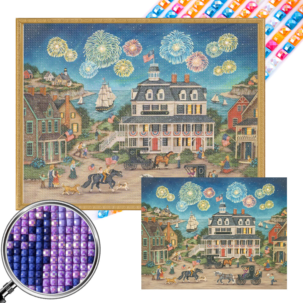 AB Diamond Painting - Full Square - Small town fireworks (50*40CM)