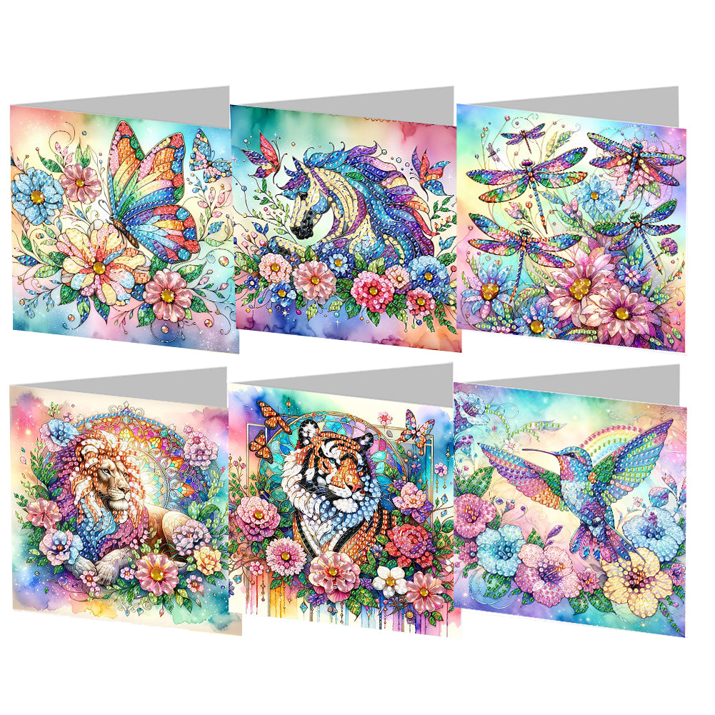 6Pcs Animals Diamond Drawing Card Diamond Painting Greeting Card for Adults Kids