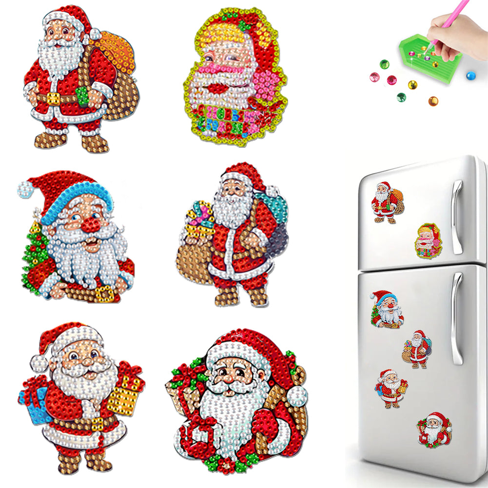 8Pcs Acrylic Xmas Tree Snowman Diamond Art Magnets Decals for Fridge Whiteboards