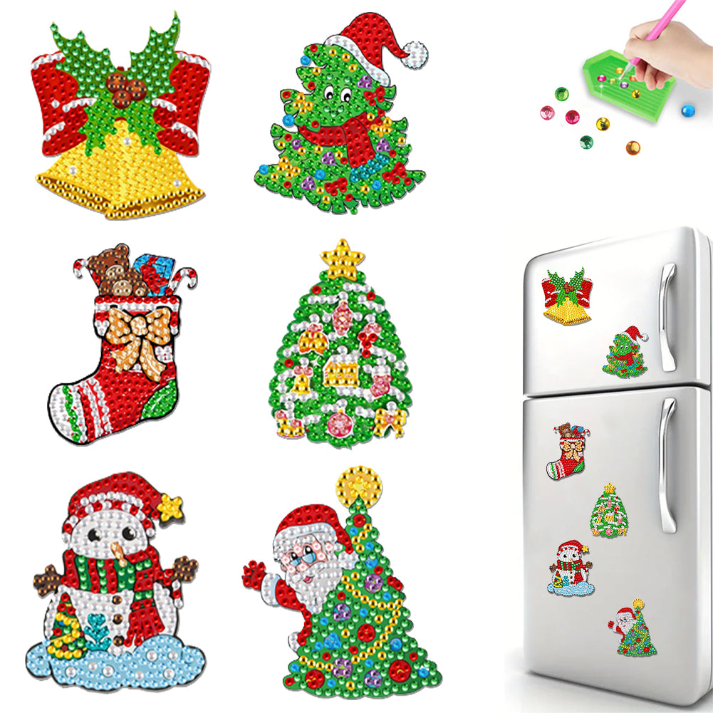 8Pcs Acrylic Xmas Tree Snowman Diamond Art Magnets Decals for Fridge Whiteboards