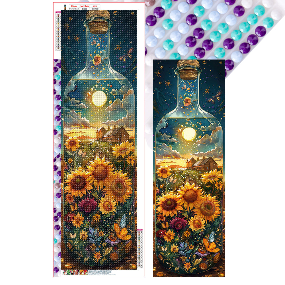 Diamond Painting - Full Round - Sunset sunflowers in glass bottle fantasy scenery (30*90CM)