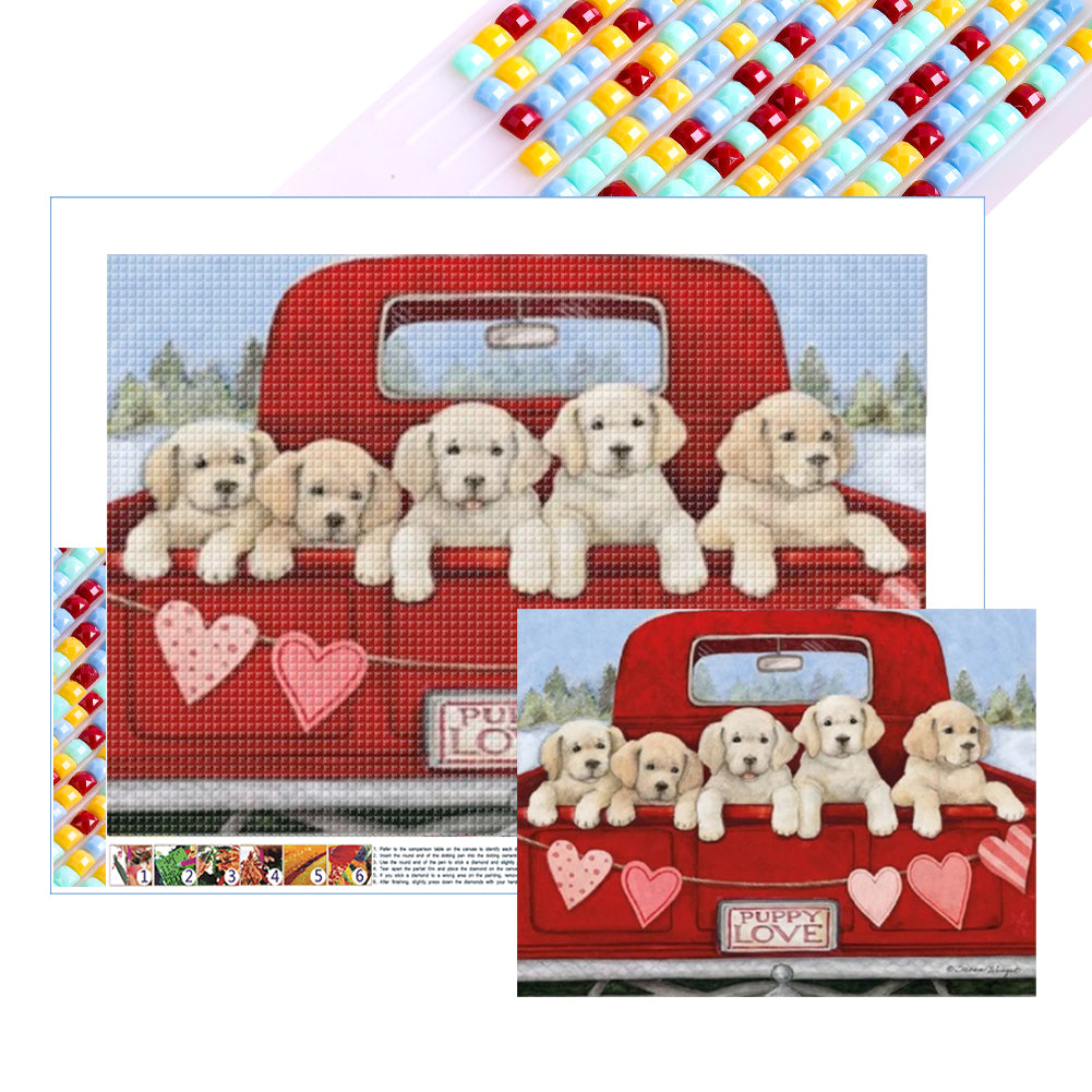 Diamond Painting - Full Square - Golden retriever on truck (40*30CM)