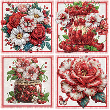 Load image into Gallery viewer, 4Pcs Partial Special Diamond Painting Set - Red fruit and red flower (30*30CM)
