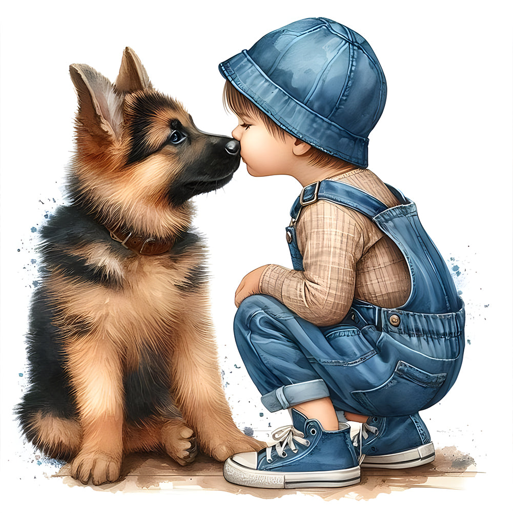 Diamond Painting - Full Round - Child and puppy (40*40CM)