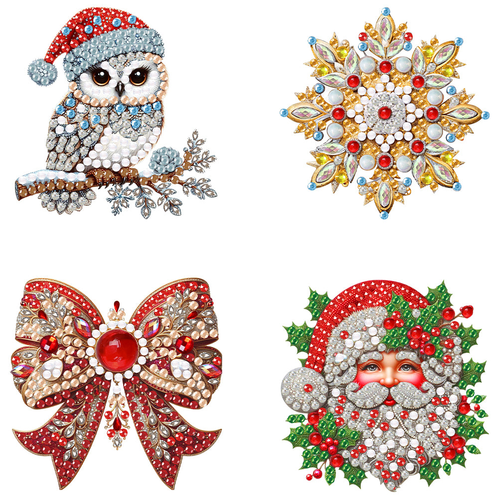 4Pcs Acrylic Special Shaped Christmas DIY Diamond Art Brooch Kit for Women Girls