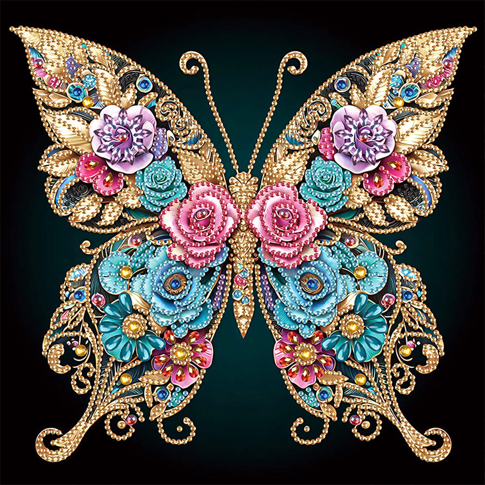 Diamond Painting - Partial Special Shaped - Black background butterfly (30*30CM)