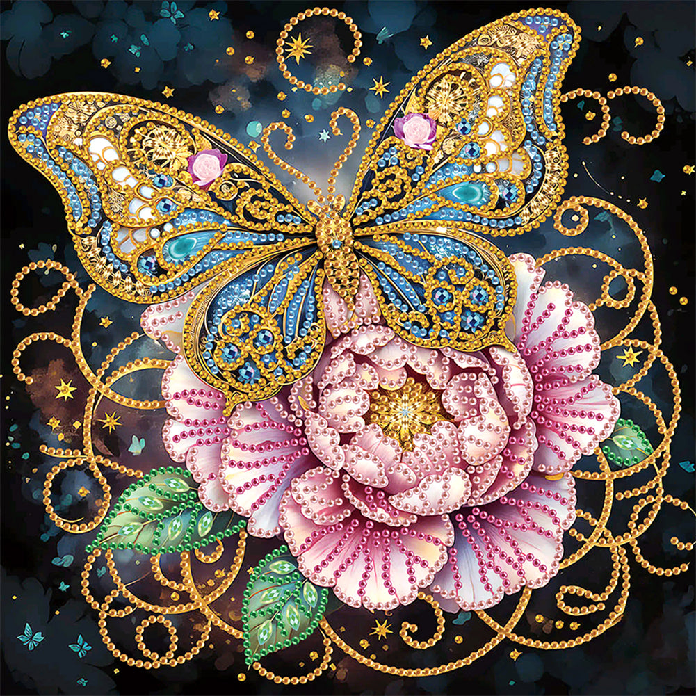 Diamond Painting - Partial Special Shaped - Black background butterfly (30*30CM)