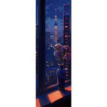 Load image into Gallery viewer, Diamond Painting - Full Round - Late night window vase and Tokyo Skytree in Japan (30*90CM)
