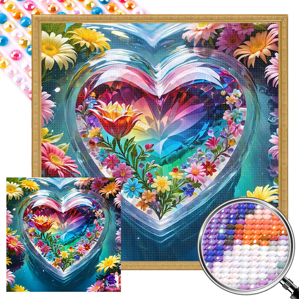 AB Diamond Painting - Full Round - Colorful crystal heart (40*40CM)