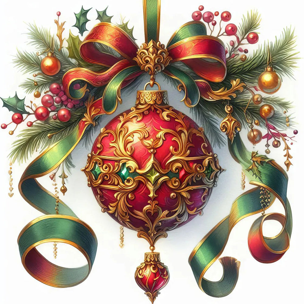 Diamond Painting - Full Round - Christmas ribbon red ball (40*40CM)