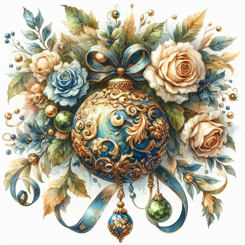 Diamond Painting - Full Round - Christmas flower bush blue ball (40*40CM)