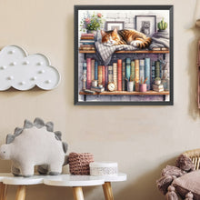 Load image into Gallery viewer, Diamond Painting - Full Round - Cat sleeping on bookshelf (40*40CM)
