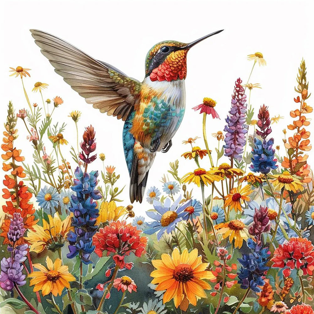 Diamond Painting - Full Round - Hummingbird in flower bush (40*40CM)