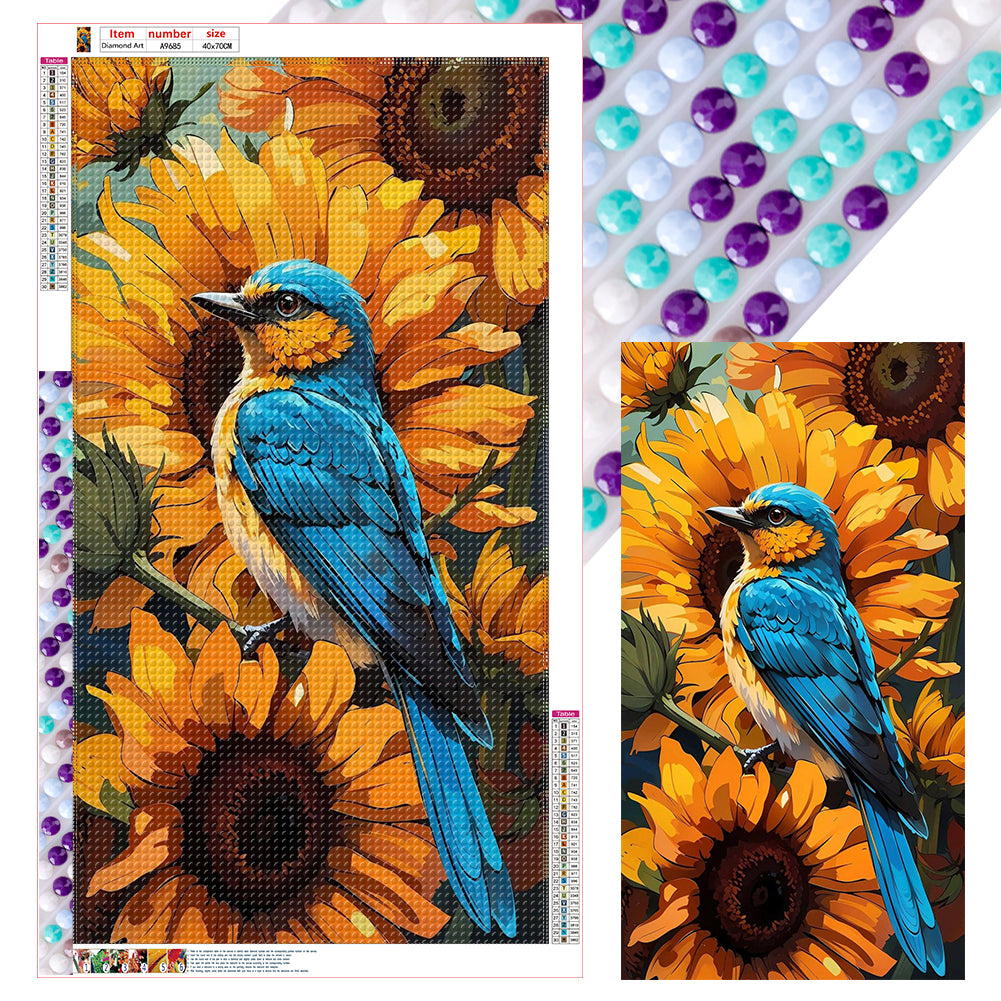 Diamond Painting - Full Round - Blue tit in sunflower (40*70CM)