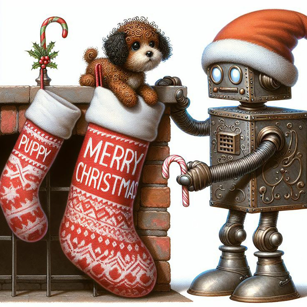 Diamond Painting - Full Round - Christmas robot and dog (50*50CM)