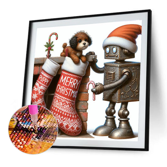 Diamond Painting - Full Round - Christmas robot and dog (50*50CM)
