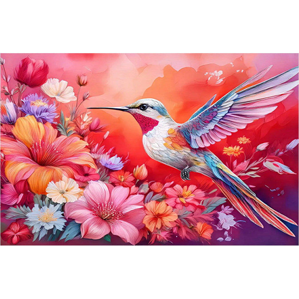 Diamond Painting - Full Round - Hummingbird in flower bush (60*40CM)