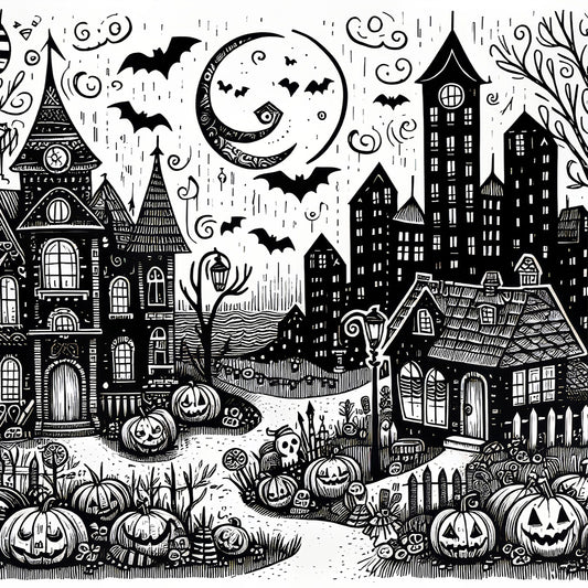 Diamond Painting - Full Round - Black and white Halloween night (40*40CM)