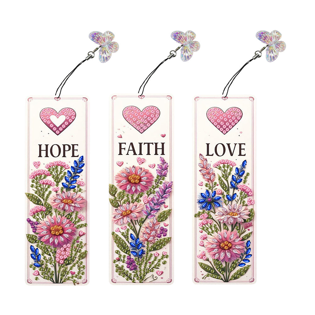 3Pcs Special Shaped Flowers Diamond Painting Bookmark Making Kit for Home Office