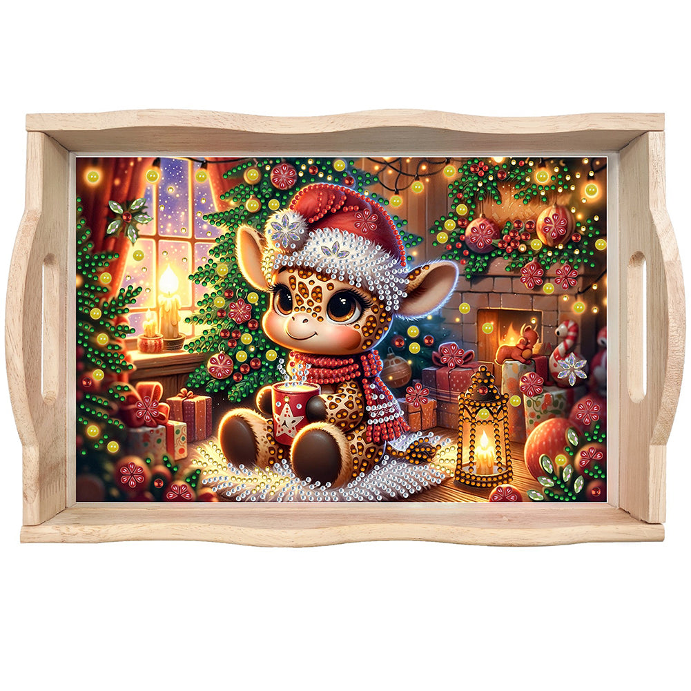 Wooden Christmas Rabbit 5D Diamond Painting Tray Art Craft for Desk Coffee Table