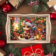 Load image into Gallery viewer, Wooden Christmas Rabbit 5D Diamond Painting Tray Art Craft for Desk Coffee Table
