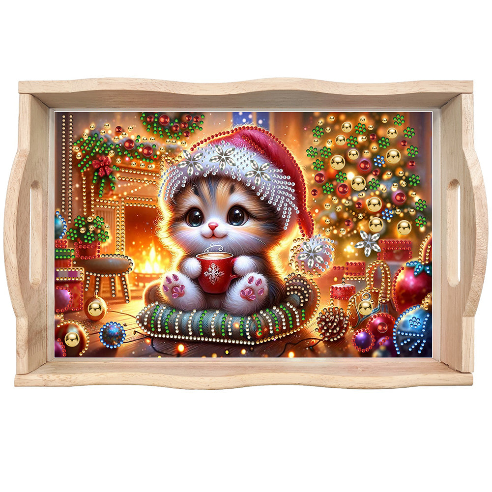 Wooden Christmas Rabbit 5D Diamond Painting Tray Art Craft for Desk Coffee Table