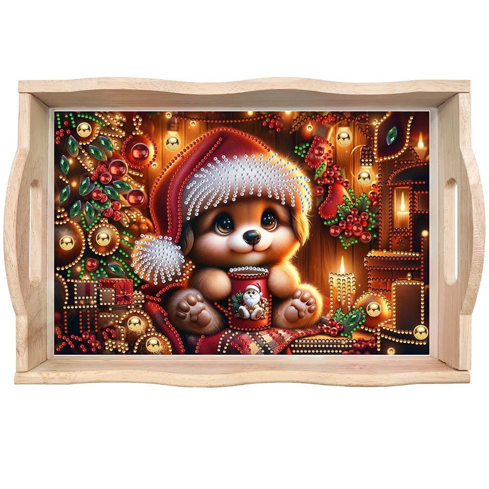 Wooden Christmas Rabbit 5D Diamond Painting Tray Art Craft for Desk Coffee Table