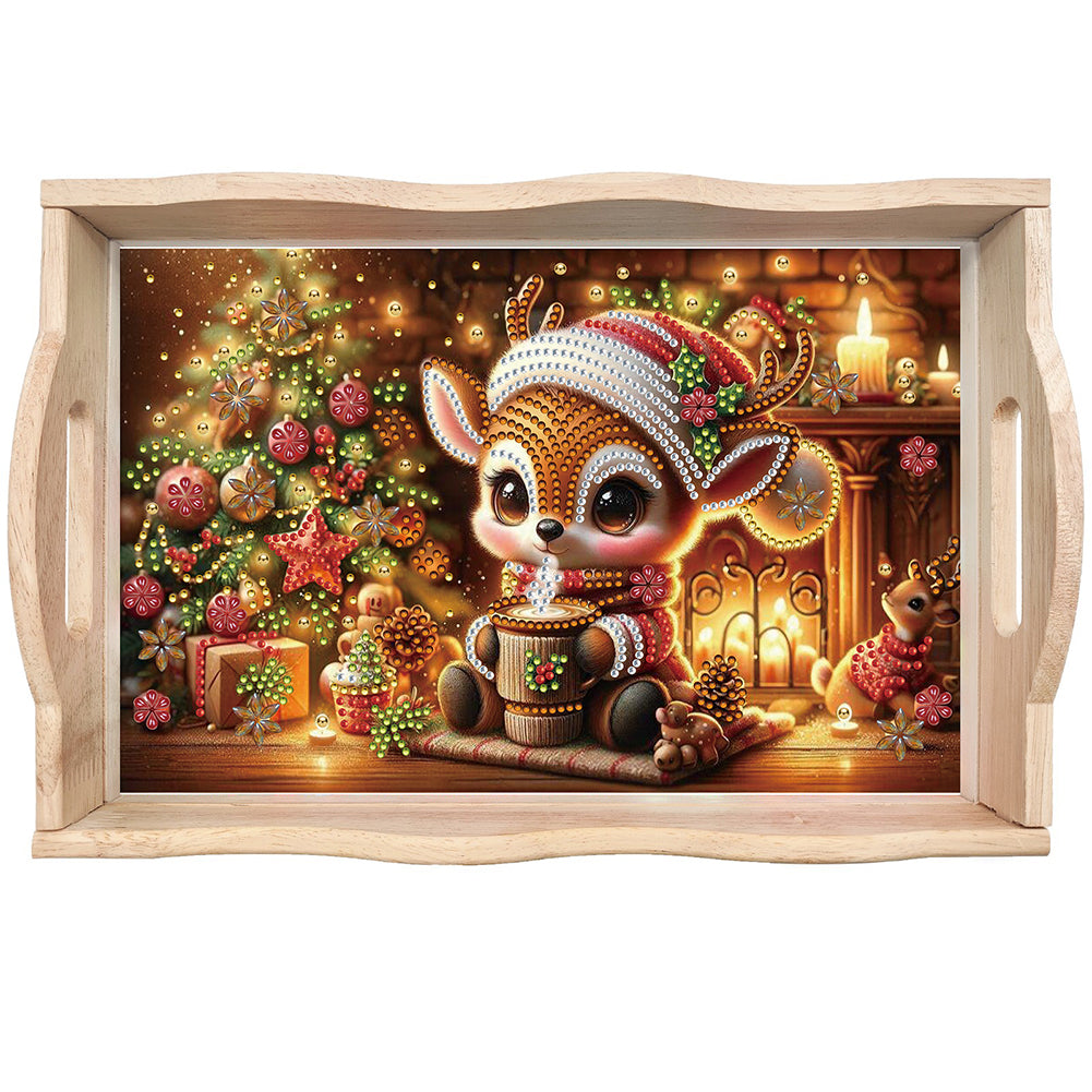 Wooden Christmas Rabbit 5D Diamond Painting Tray Art Craft for Desk Coffee Table
