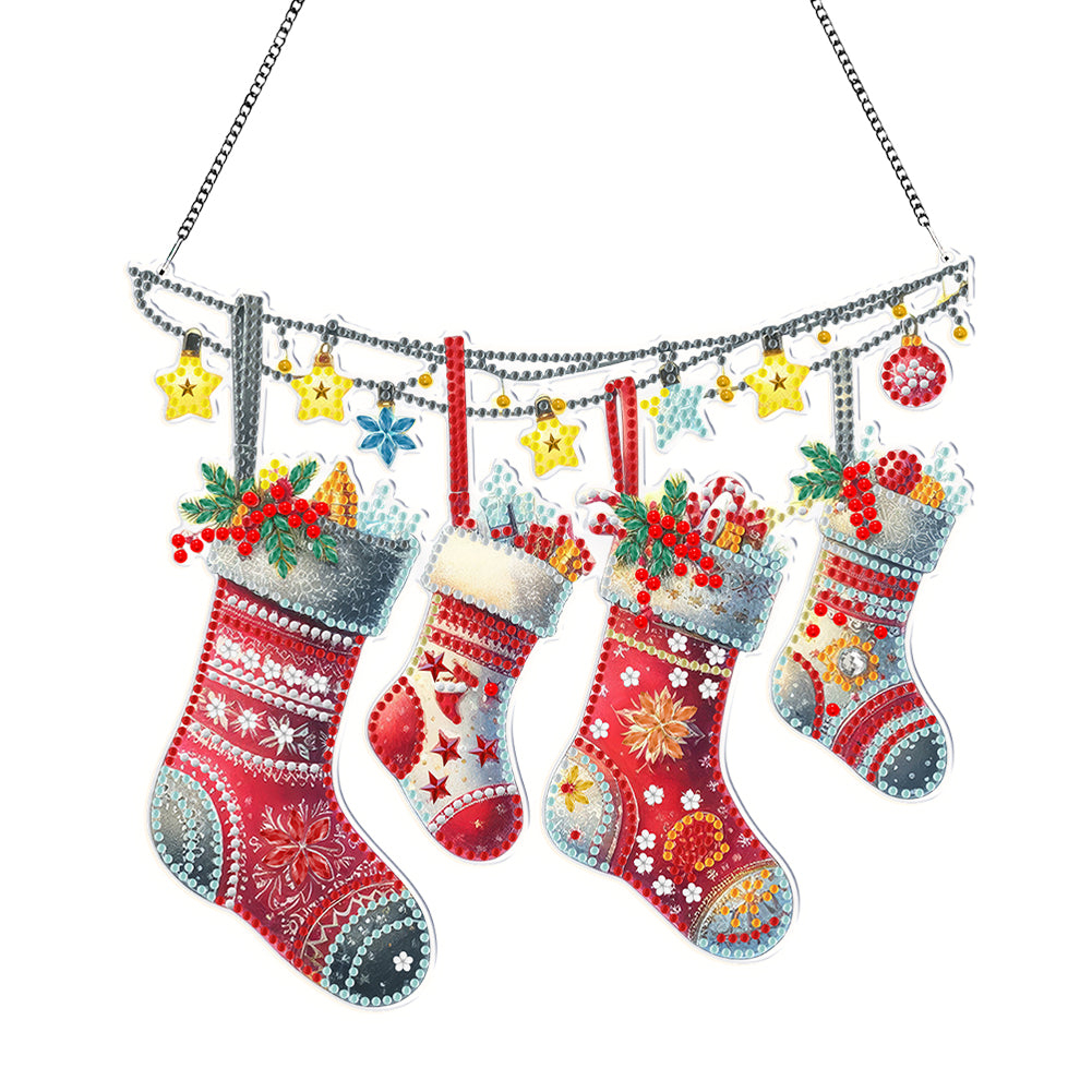 Acrylic Christmas Socks Diamond Painting Hanging Pendant for Garden Window Decor