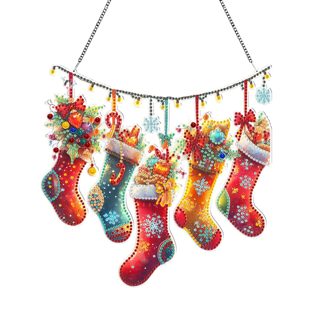 Acrylic Christmas Socks Diamond Painting Hanging Pendant for Garden Window Decor