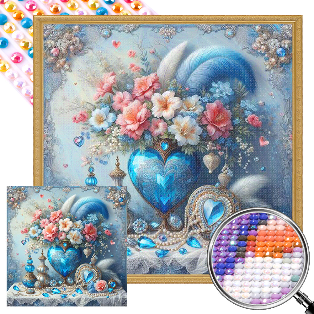 AB Diamond Painting - Full Round - Blue Still Life with Flowers (40*40CM)
