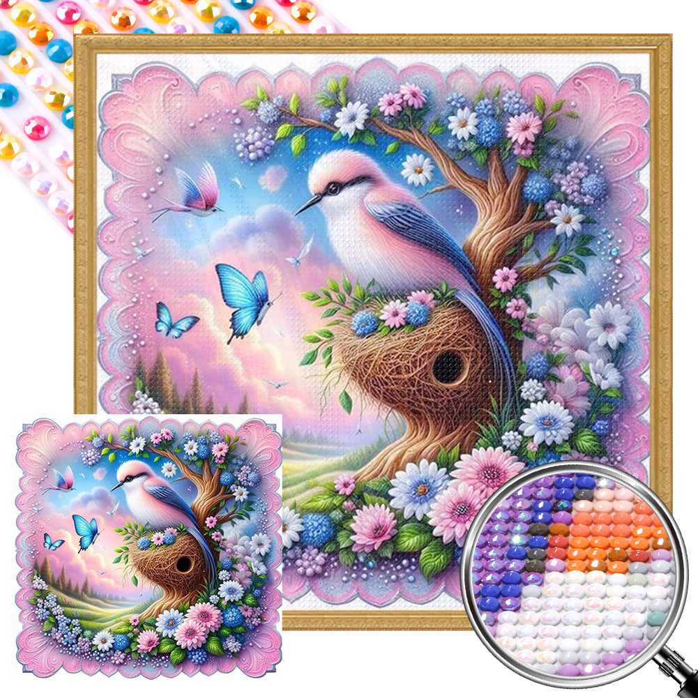 AB Diamond Painting - Full Round - Birds and Flowers (40*40CM)