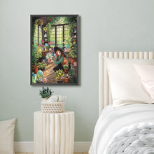 Load image into Gallery viewer, Diamond Painting - Full Round - Girl and black cat in the botanical garden (40*60CM)
