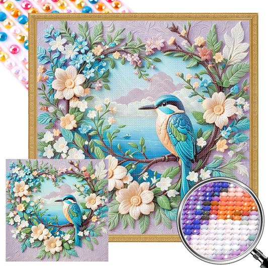 AB Diamond Painting - Full Round - Blue bird with love wreath (40*40CM)