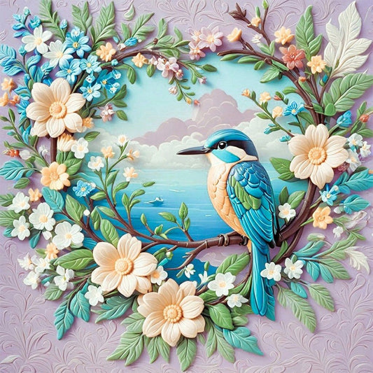 AB Diamond Painting - Full Round - Blue bird with love wreath (40*40CM)