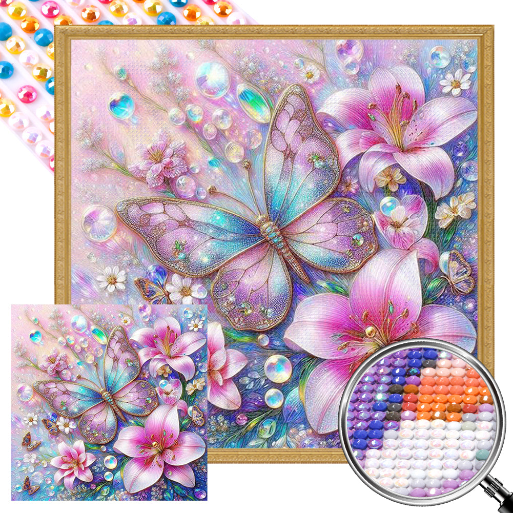 AB Diamond Painting - Full Round - Lily butterfly (40*40CM)