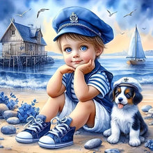 Load image into Gallery viewer, Diamond Painting - Full Round - Little Boy and Dog at the Seaside (40*40CM)
