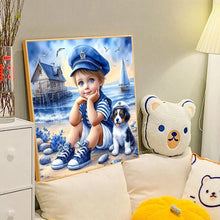 Load image into Gallery viewer, Diamond Painting - Full Round - Little Boy and Dog at the Seaside (40*40CM)
